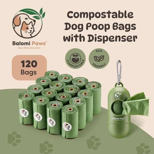 Compostable Dog Poop Bags 120 Count with Dispenser – Extra Thick Lavender Scented Pet Waste Bags, Leak Proof, Eco Friendly, Plastic Free Core, Biodegradable Dog Poop Bag Refills by