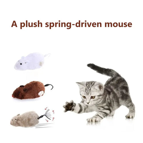 3Pcs Plush Mechanical Mouse Toy Set, Battery-Free Moving Rodent Prank Toy for Cats & Dogs, Fun Soft Toy for Pets